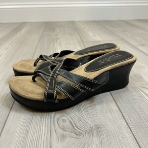 Vintage 90s Mudd Strappy Chunky Wedge Sandals Black Size 8.5M Y2K